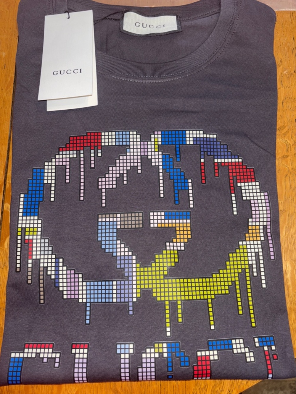 Gucci Charcoal Pixel Drip Logo Tee with Multicolor Graphic Read 👇